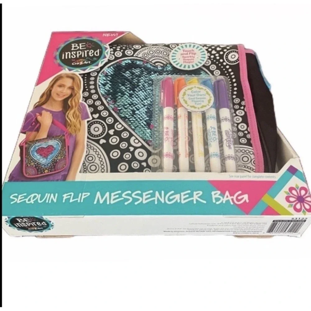 Cra-Z-Art Be Inspired Girls Sequin Flip Messenger Bag (Black) 5 Markers Crafts
